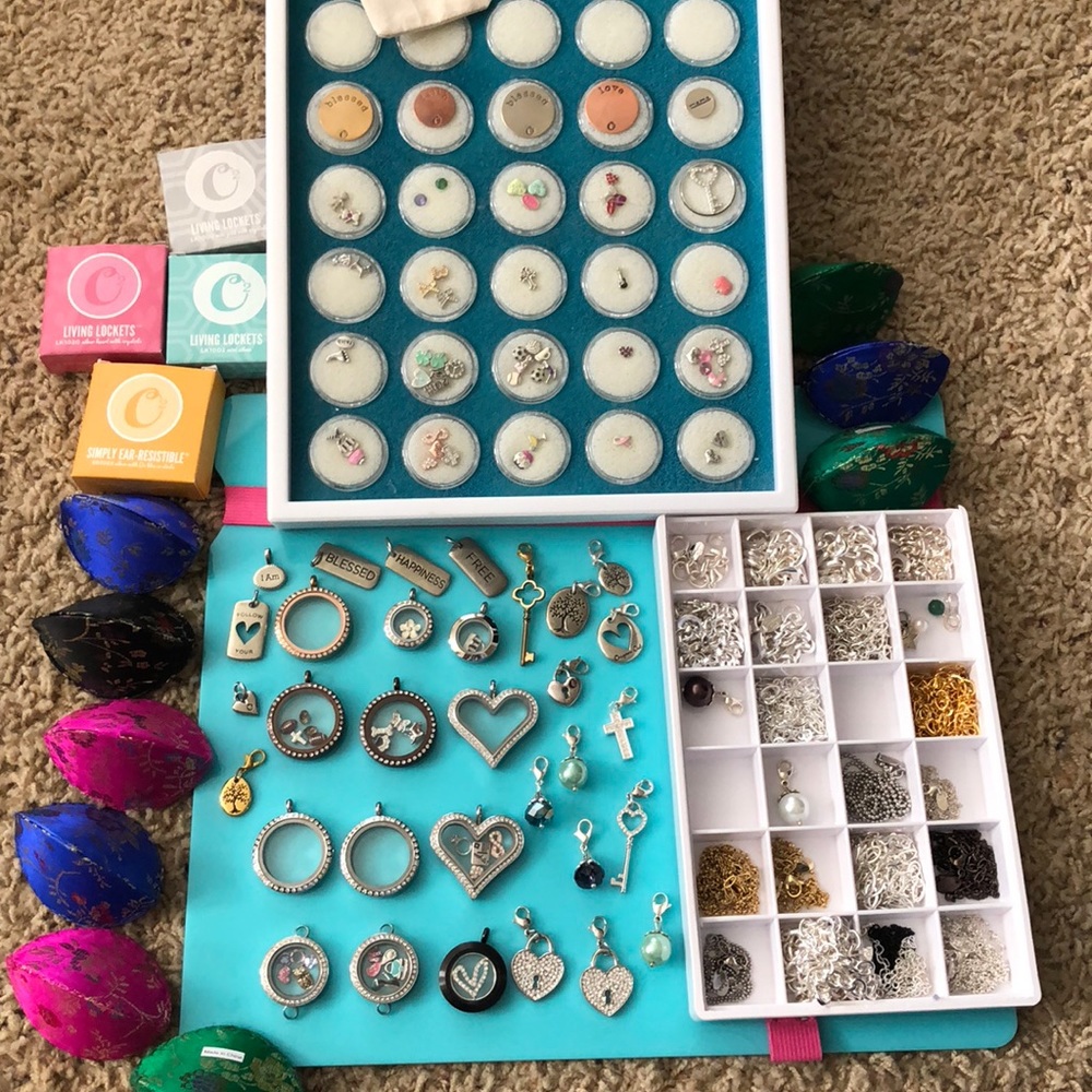 LOT Origami Owl necklaces, 12 lockets, 75+charms